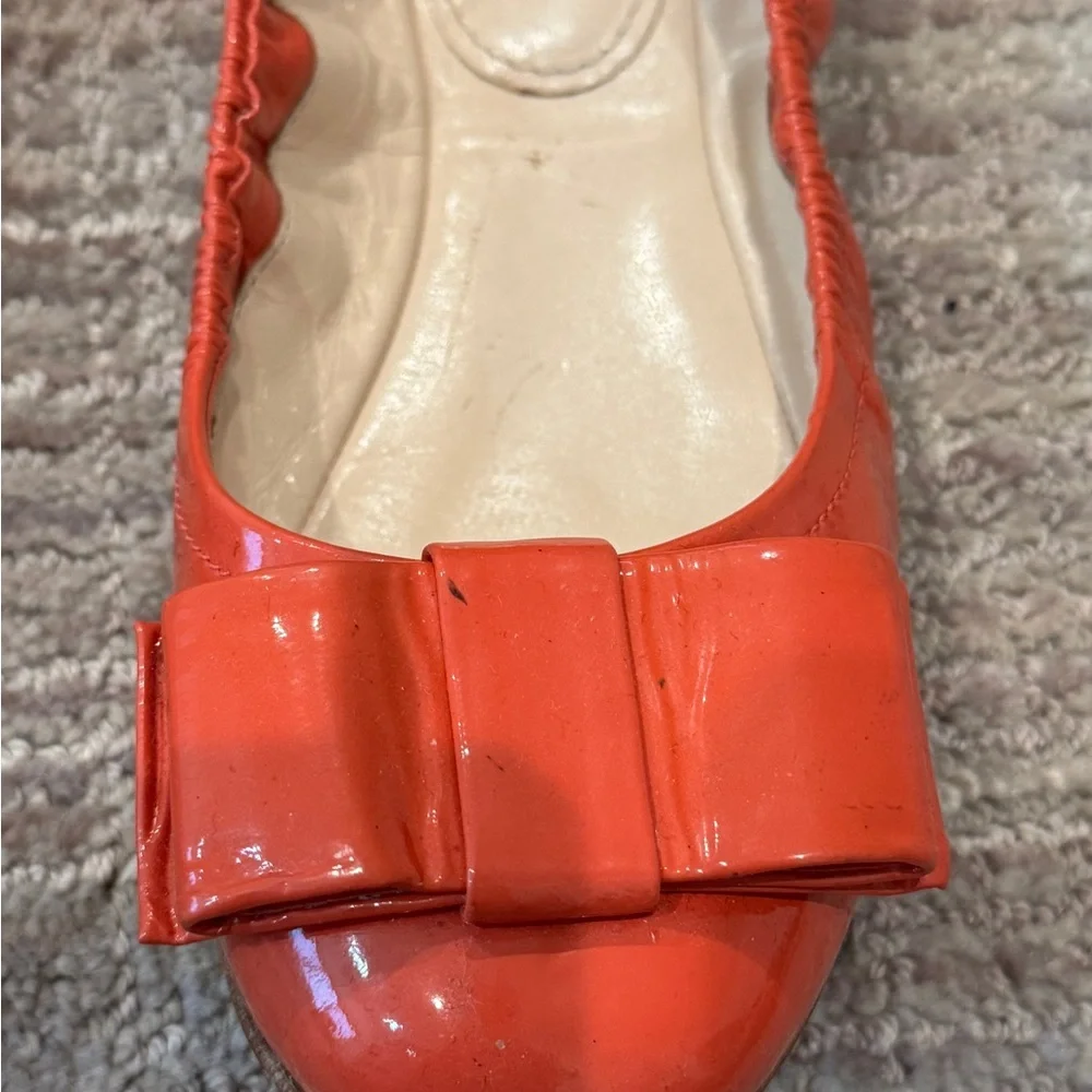 Prada Women's Patent Leather Orange Ballet Flats - Picture 5 of 8